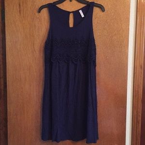 Navy Blue Swing Dress with Lace Detail